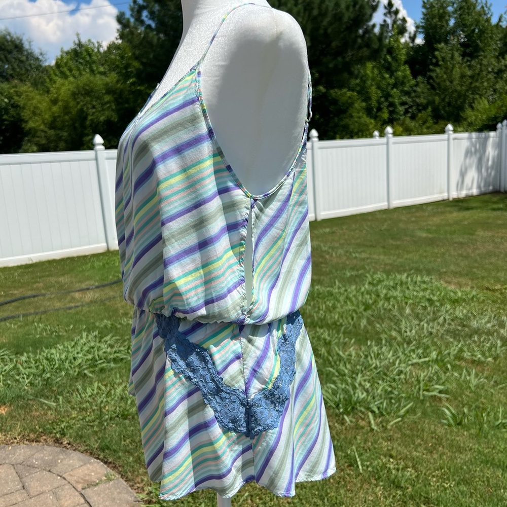 Victoria's Secret Striped One-Piece Sleep Romper w/Adjustable Straps Size Medium